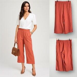 Garnet Hill Linen Lagenlook Crop Pants Womens Size Large Wide Leg High Waisted